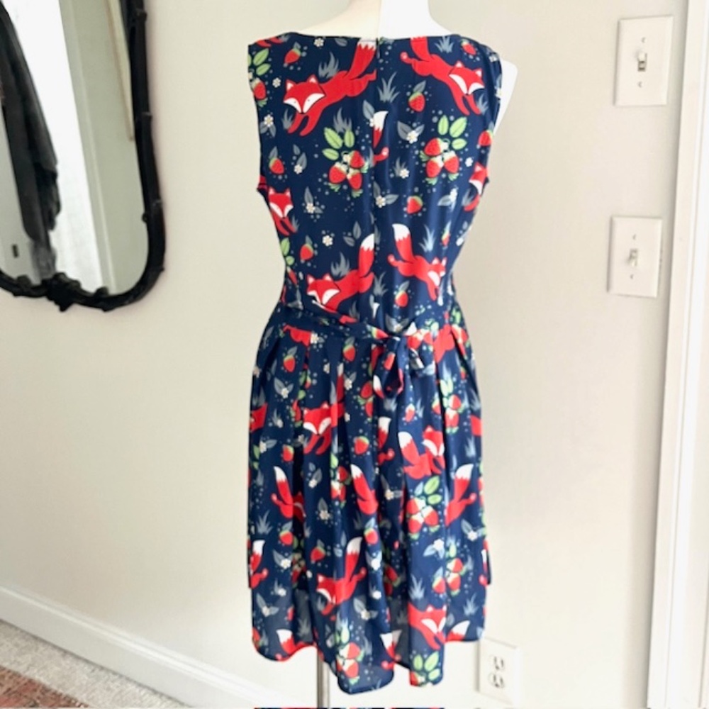 Paper Plane London Navy Fox & Strawberry Pattern Dress Size L/XL - Picture 3 of 8